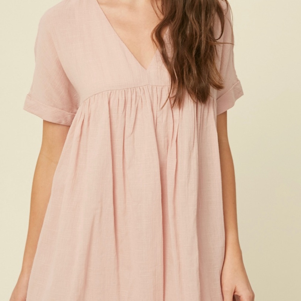 Listicle Babydoll Tunic Dress, Size Small, Light Pink